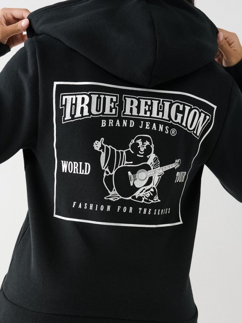 Sudadera con Capucha True Religion Buddha Zip Negras | 75XOGFRHI