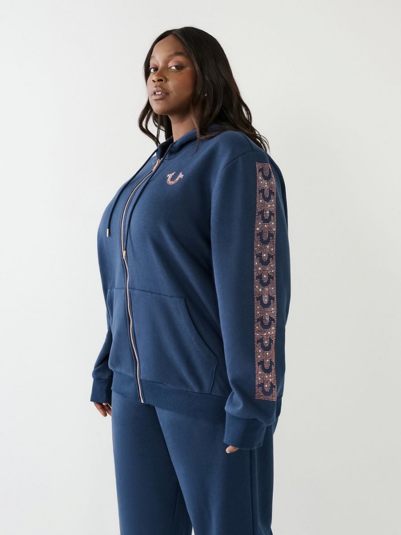 Sudadera con Capucha True Religion Crystal Horseshoe Boyfriend Zip Navy/Sapphire | 08UDOISZR