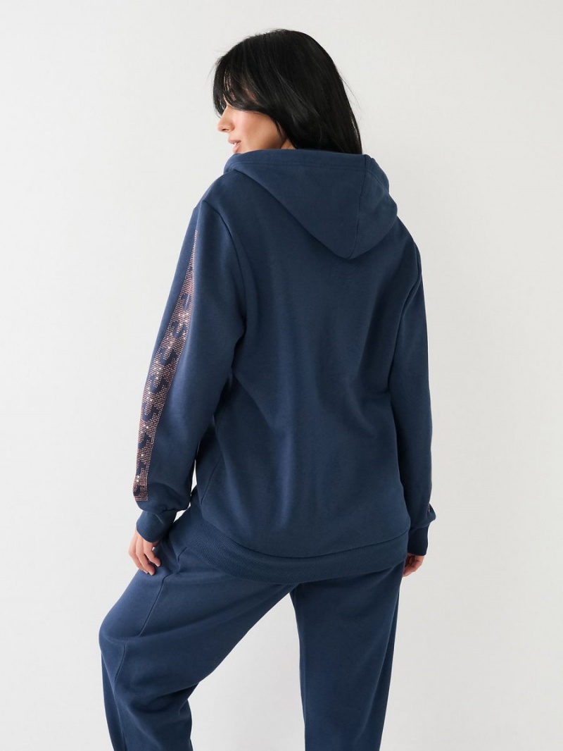 Sudadera con Capucha True Religion Crystal Horseshoe Boyfriend Zip Navy/Sapphire | 08UDOISZR