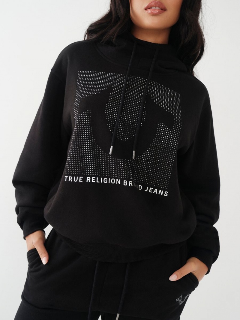 Sudadera con Capucha True Religion Crystal Relaxed Negras | 93RIXTDPY