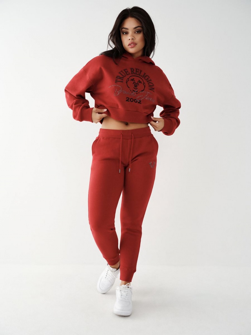 Sudadera con Capucha True Religion Crystal Crop Rojas | 18QALKSZV