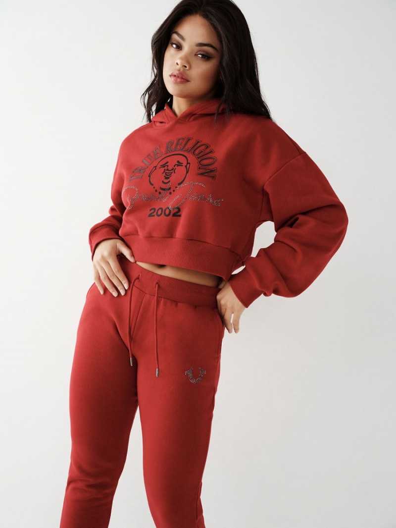 Sudadera con Capucha True Religion Crystal Crop Rojas | 18QALKSZV