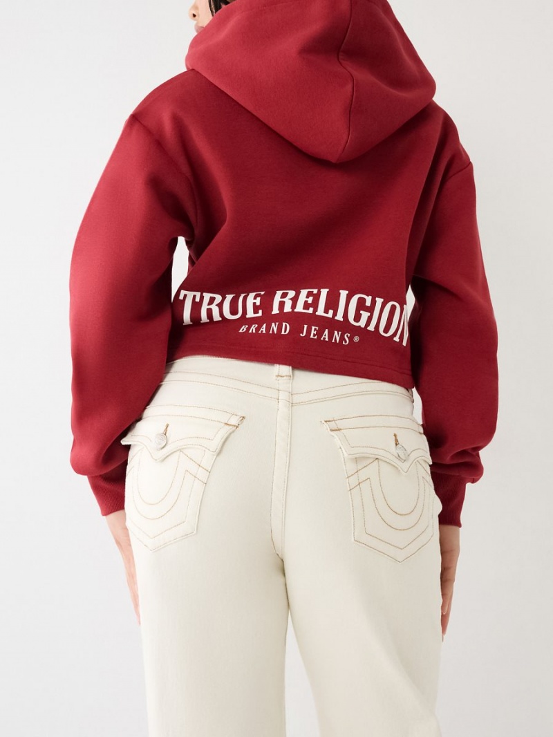 Sudadera con Capucha True Religion Encaje Up Logo Crop Rojas | 87PEJXOKL