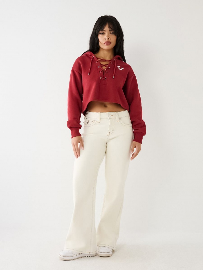 Sudadera con Capucha True Religion Encaje Up Logo Crop Rojas | 04SKWIJNA