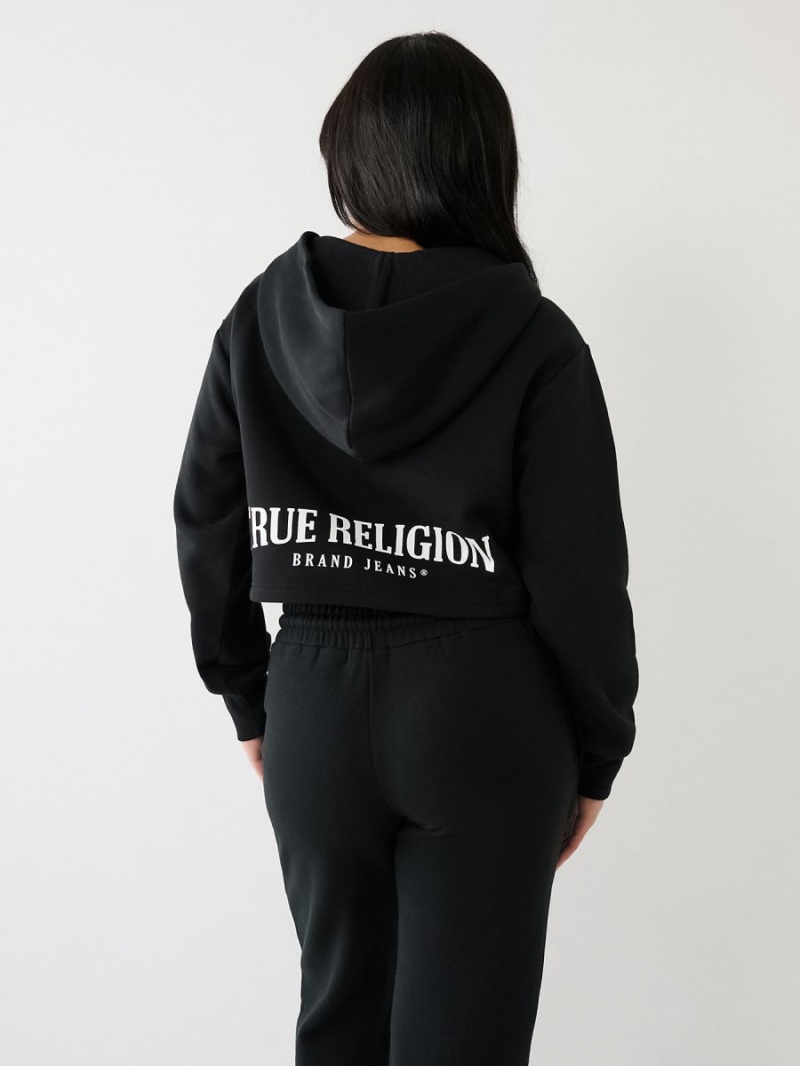 Sudadera con Capucha True Religion Encaje Up Logo Crop Negras | 47RILDHSX