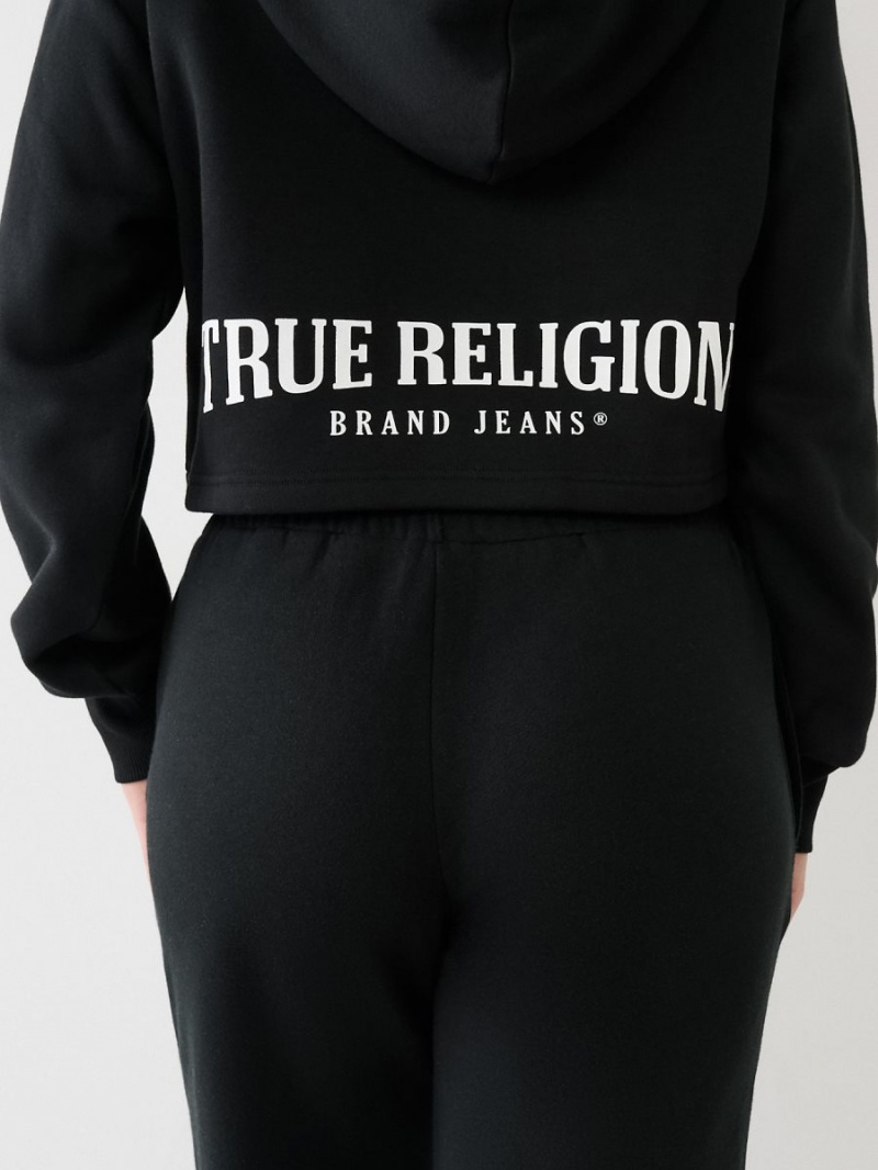 Sudadera con Capucha True Religion Encaje Up Logo Crop Negras | 47RILDHSX