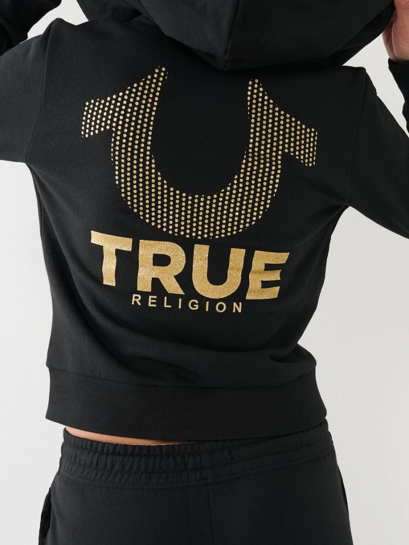 Sudadera con Capucha True Religion Glitter Horseshoe Logo Zip Negras | 50EUTCNJR