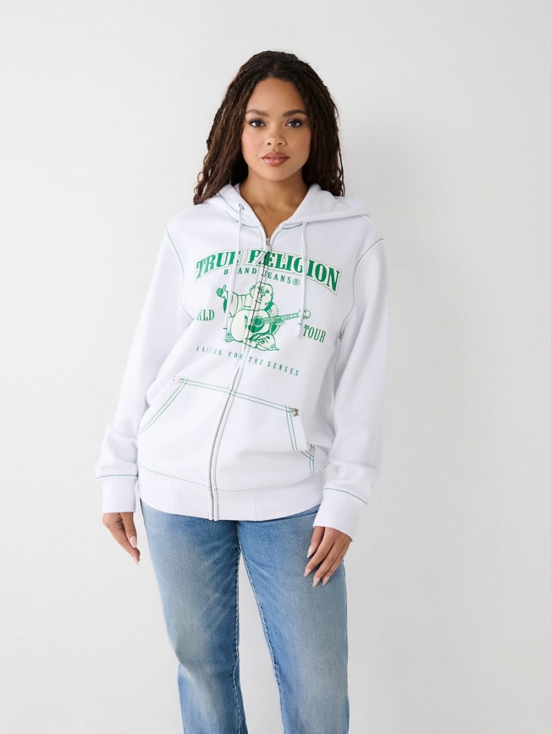 Sudadera con Capucha True Religion Heritage Big T Relaxed Zip Blancas | 87MWVHCLY