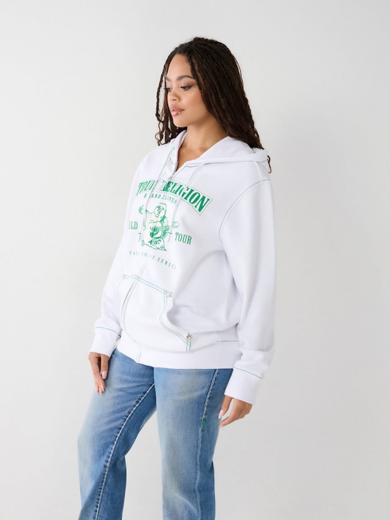 Sudadera con Capucha True Religion Heritage Big T Relaxed Zip Blancas | 87MWVHCLY