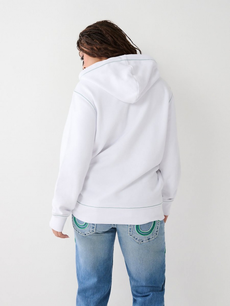 Sudadera con Capucha True Religion Heritage Big T Relaxed Zip Blancas | 87MWVHCLY