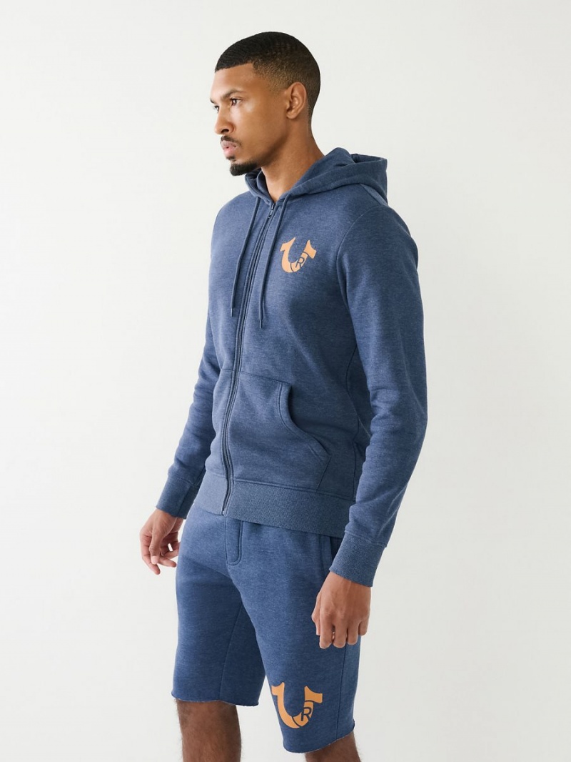 Sudadera con Capucha True Religion Horseshoe Logo Zip Azul Marino | 13RUNLMCD