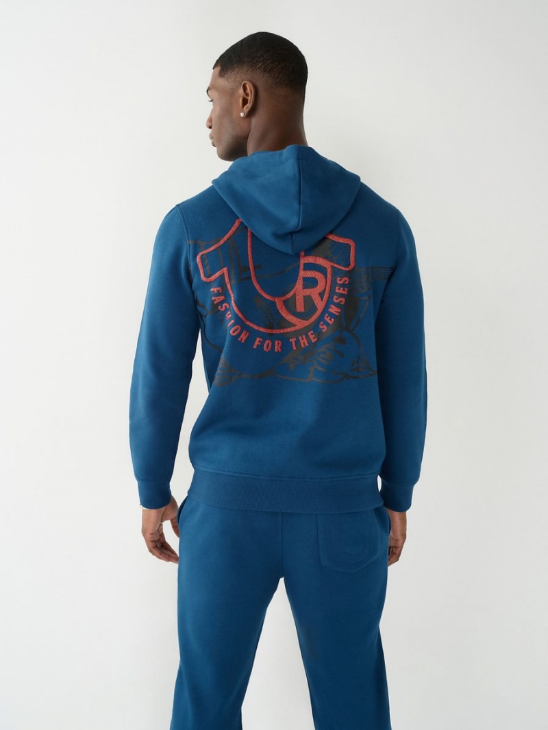 Sudadera con Capucha True Religion Horseshoe Zip Poseidon | 20FEYZQUV