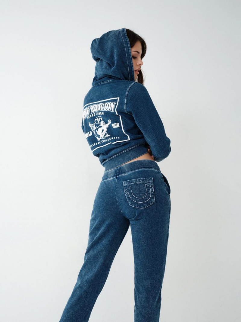 Sudadera con Capucha True Religion Indigo Big T Zip Indigo | 32ECMFLDZ