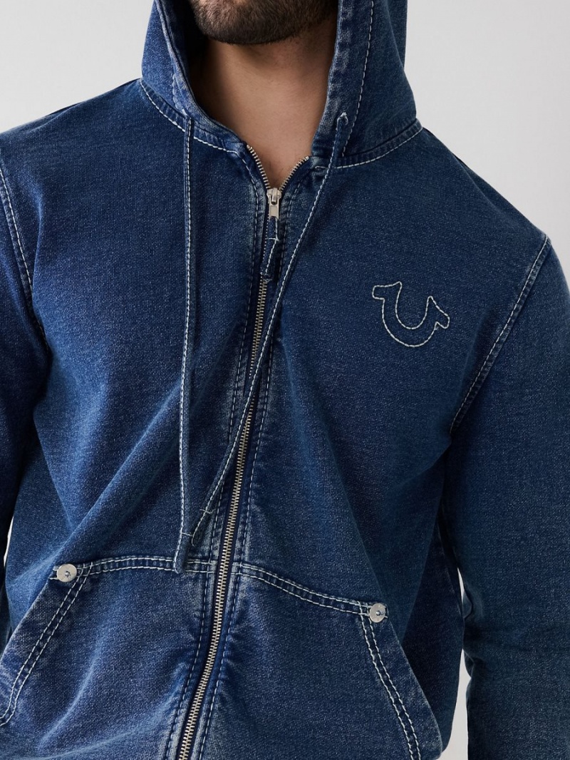 Sudadera con Capucha True Religion Indigo Big T Zip Indigo | 40HABVQKL