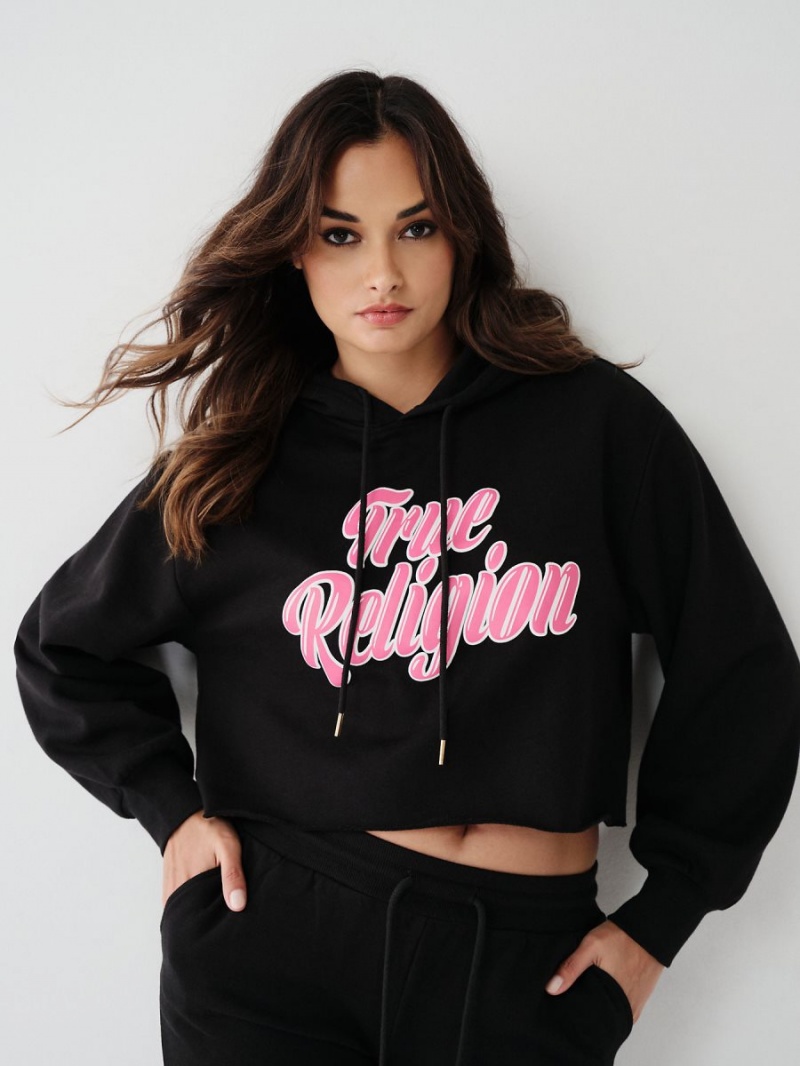 Sudadera con Capucha True Religion Logo Crop Negras | 70OLARUFD