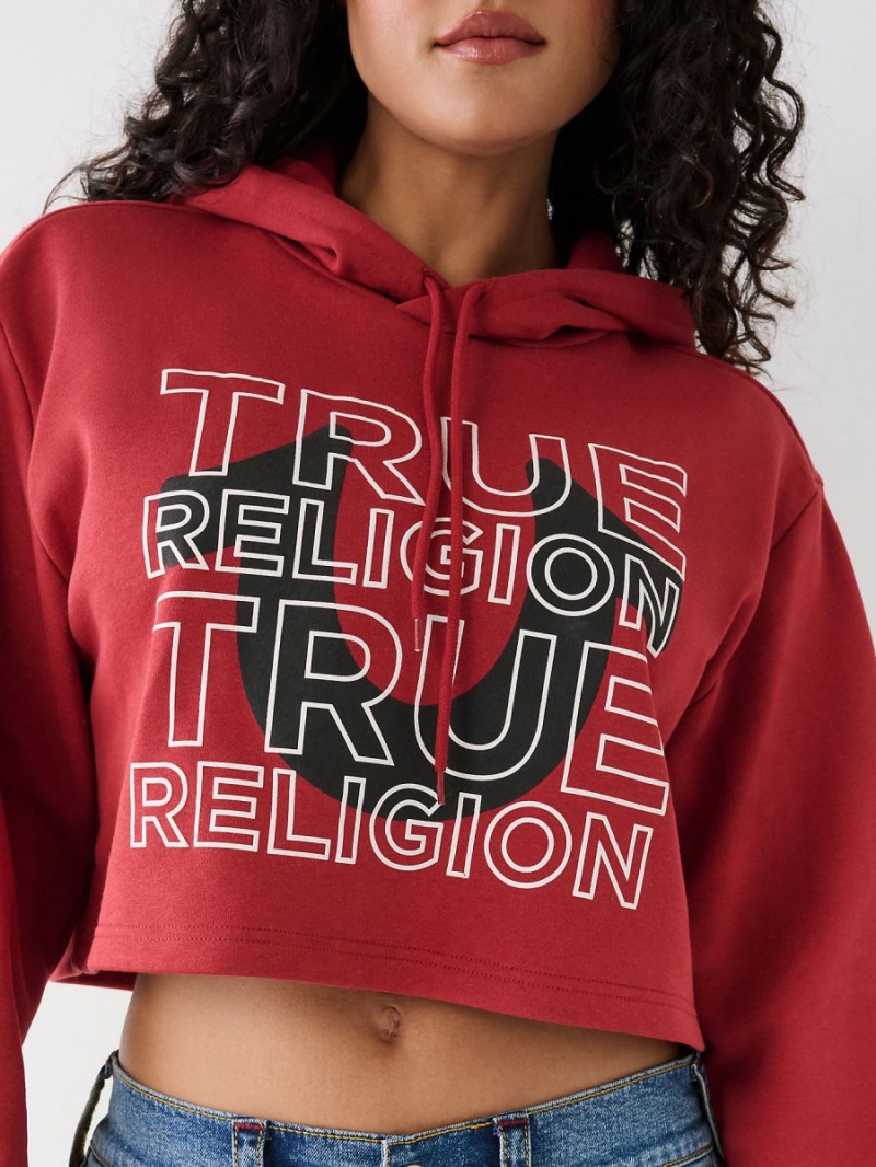 Sudadera con Capucha True Religion Logo Crop Rojas | 93PWMCDSN