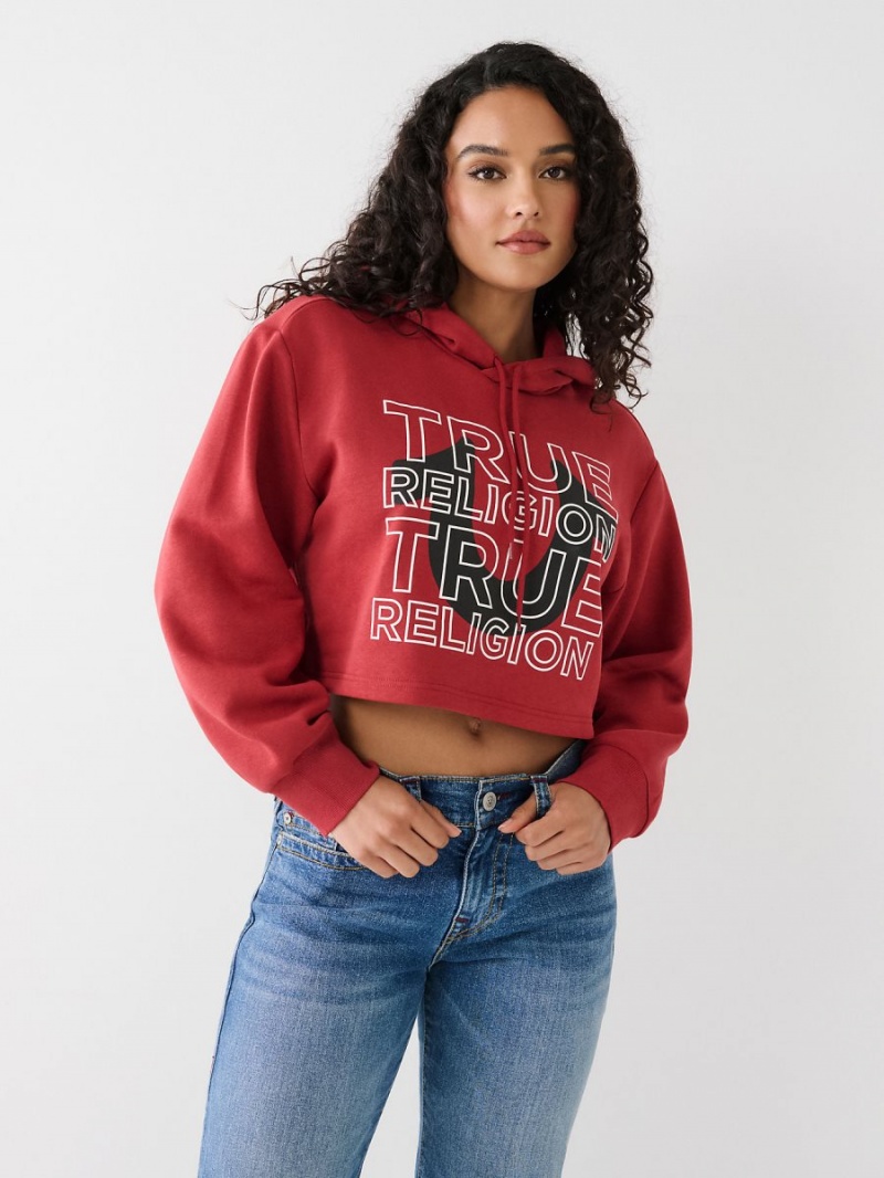 Sudadera con Capucha True Religion Logo Crop Rojas | 93PWMCDSN