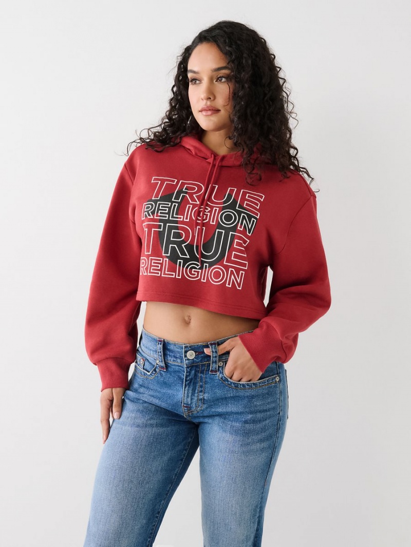 Sudadera con Capucha True Religion Logo Crop Rojas | 93PWMCDSN