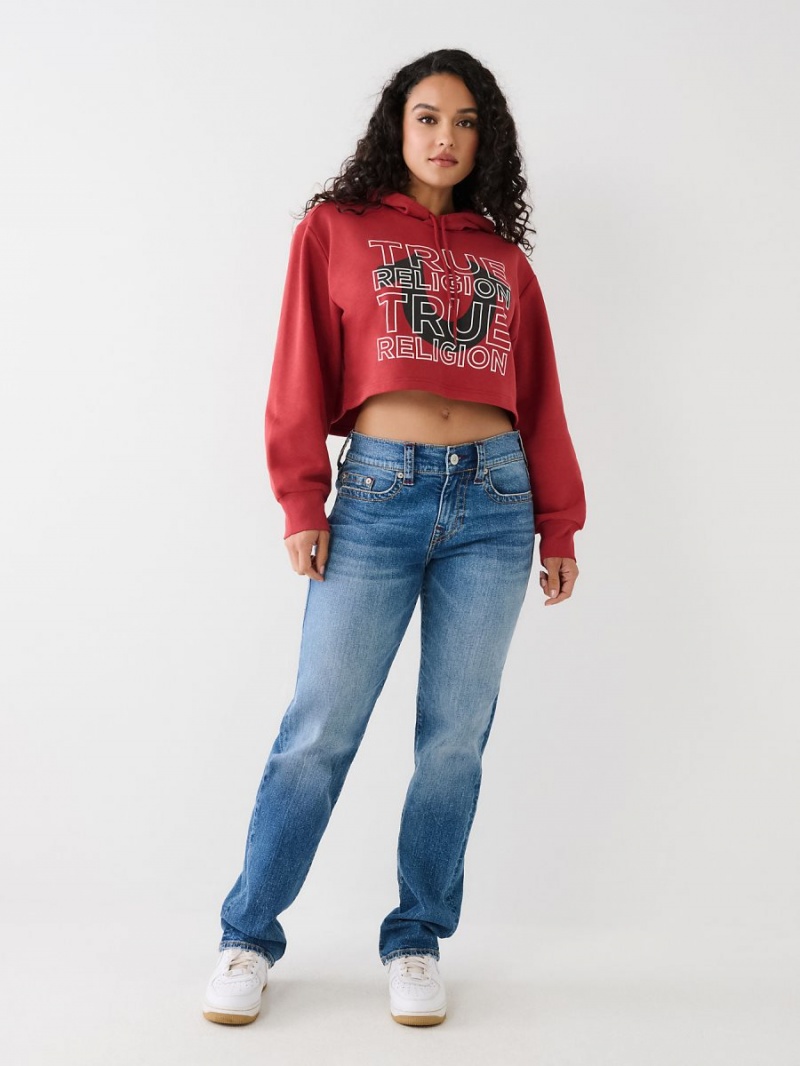 Sudadera con Capucha True Religion Logo Crop Rojas | 93PWMCDSN