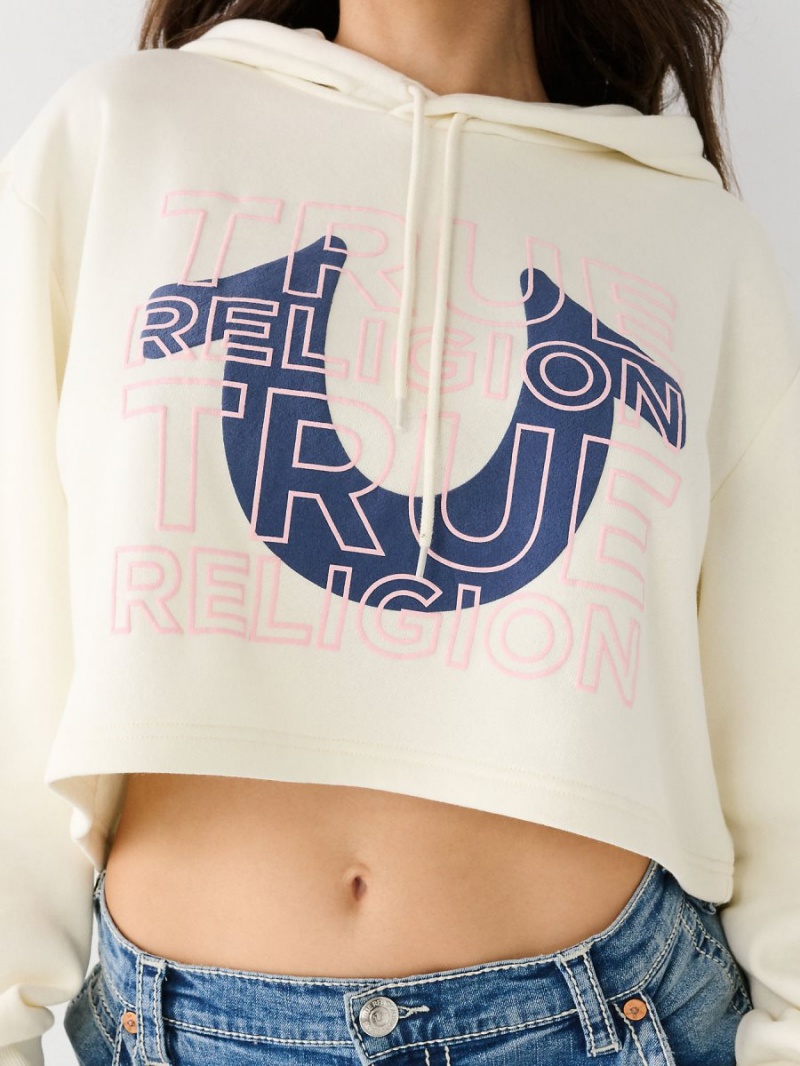 Sudadera con Capucha True Religion Logo Crop Blancas | 90KCVMURO