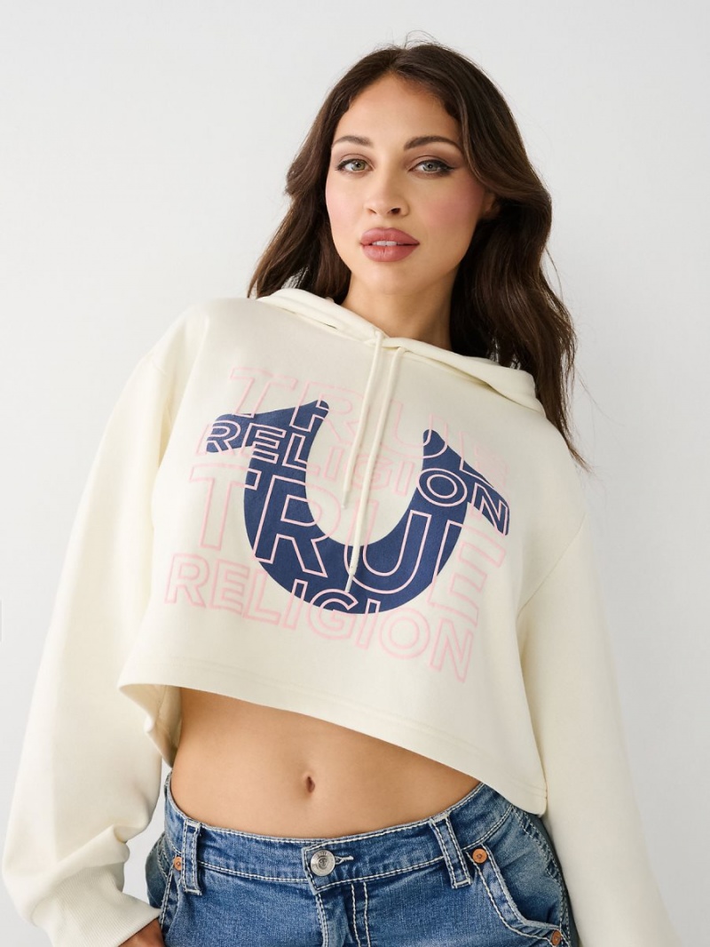 Sudadera con Capucha True Religion Logo Crop Blancas | 90KCVMURO