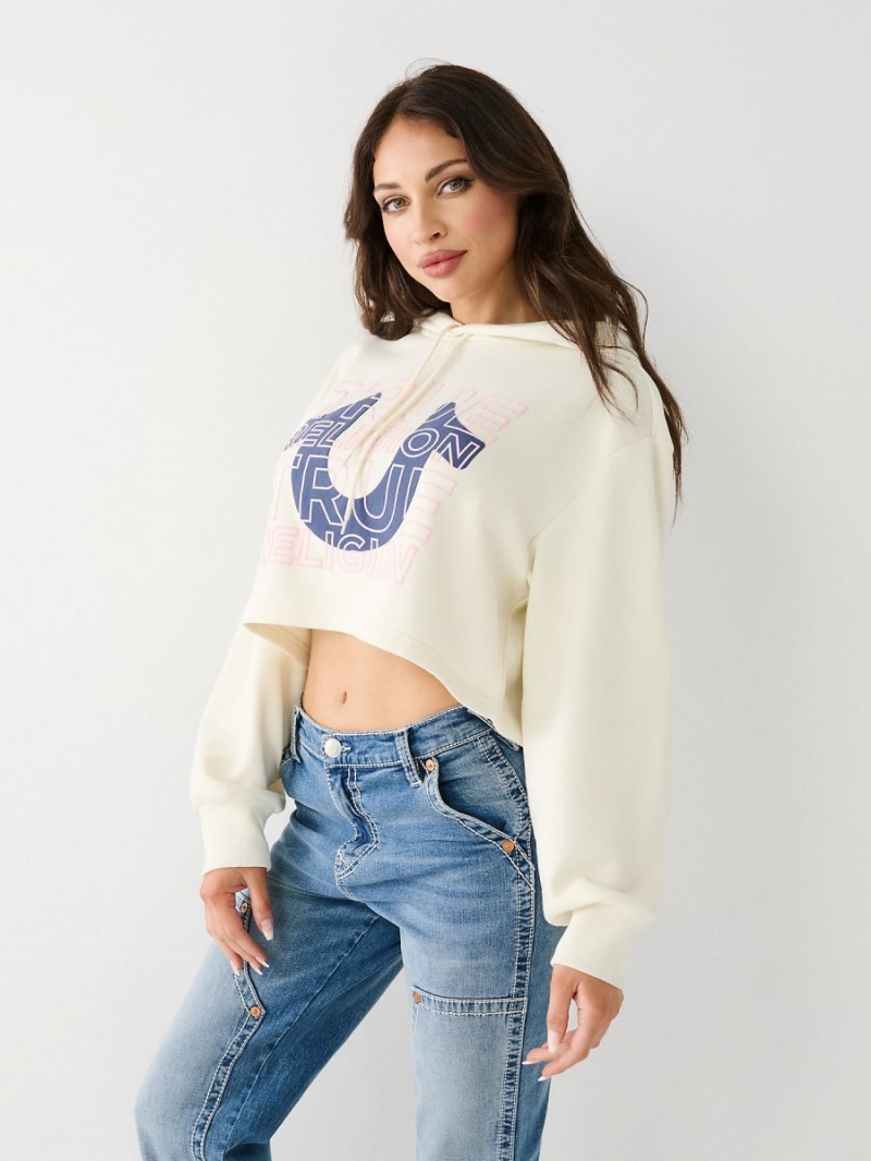 Sudadera con Capucha True Religion Logo Crop Blancas | 90KCVMURO