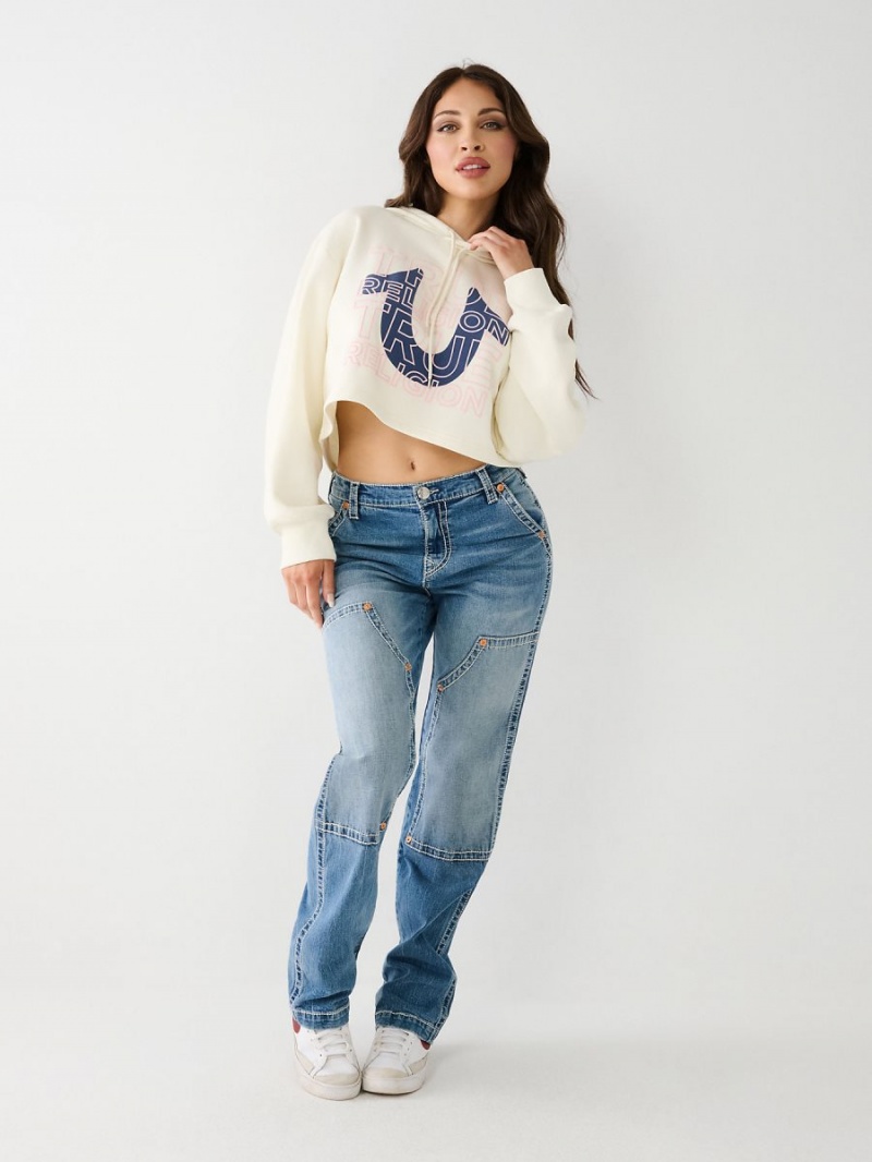 Sudadera con Capucha True Religion Logo Crop Blancas | 90KCVMURO