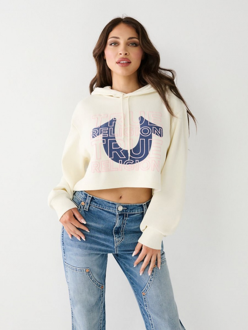 Sudadera con Capucha True Religion Logo Crop Blancas | 90KCVMURO