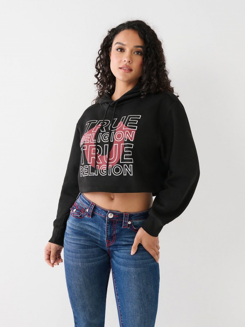 Sudadera con Capucha True Religion Logo Crop Negras | 48IRDLUAX