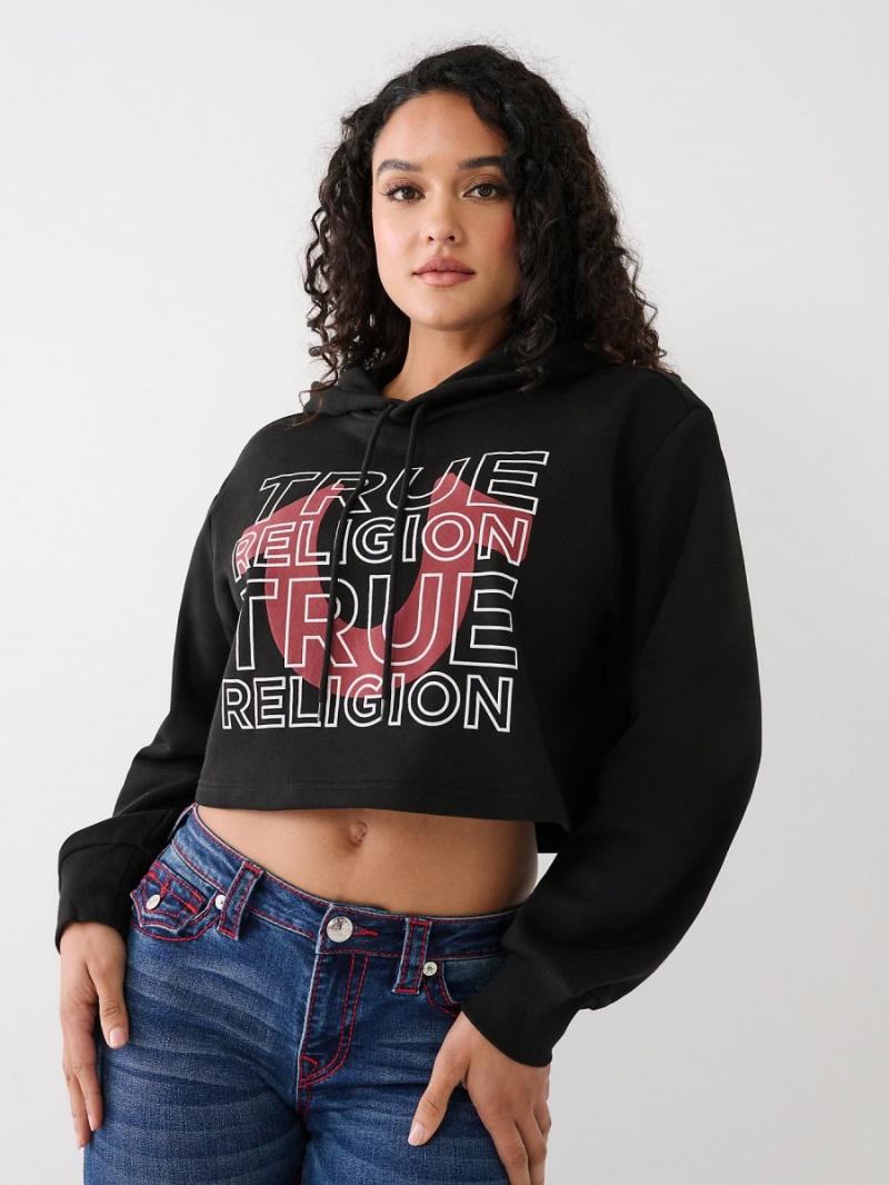 Sudadera con Capucha True Religion Logo Crop Negras | 48IRDLUAX