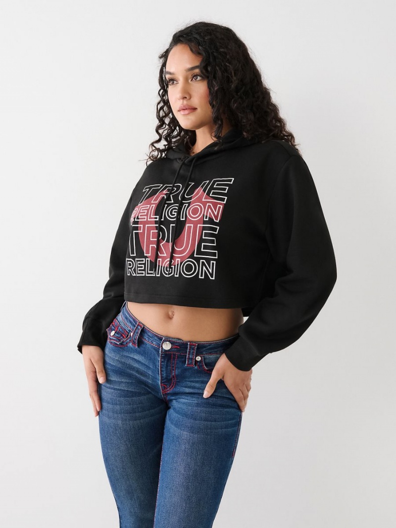 Sudadera con Capucha True Religion Logo Crop Negras | 48IRDLUAX