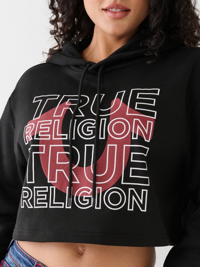 Sudadera con Capucha True Religion Logo Crop Negras | 41CXBWJQO