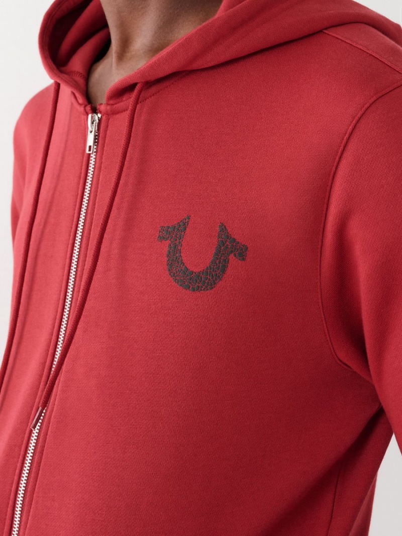 Sudadera con Capucha True Religion Logo Zip Rojas | 15TADEKSY