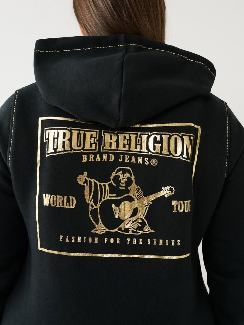 Sudadera con Capucha True Religion Lurex Big T Logo Negras | 51CBQUEDN