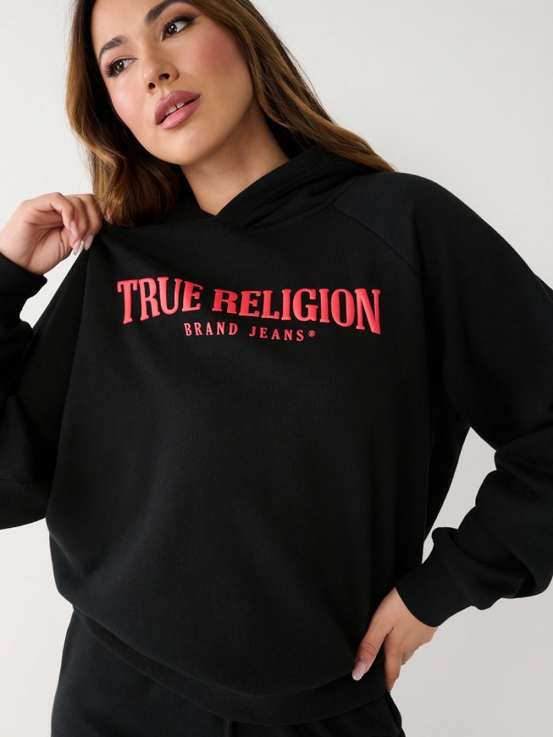 Sudadera con Capucha True Religion Relaxed Negras | 21XHALZCK