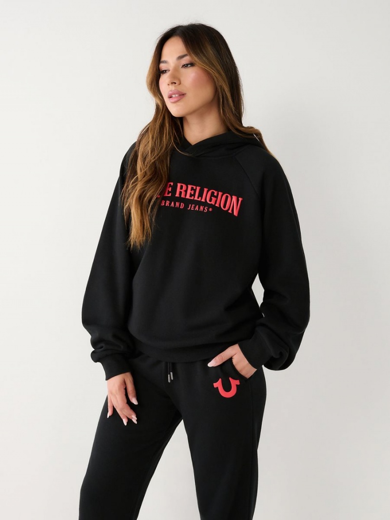 Sudadera con Capucha True Religion Relaxed Negras | 21XHALZCK