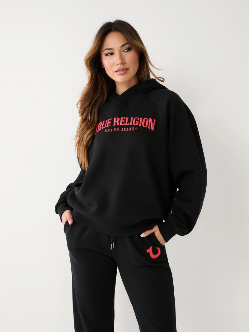 Sudadera con Capucha True Religion Relaxed Negras | 21XHALZCK