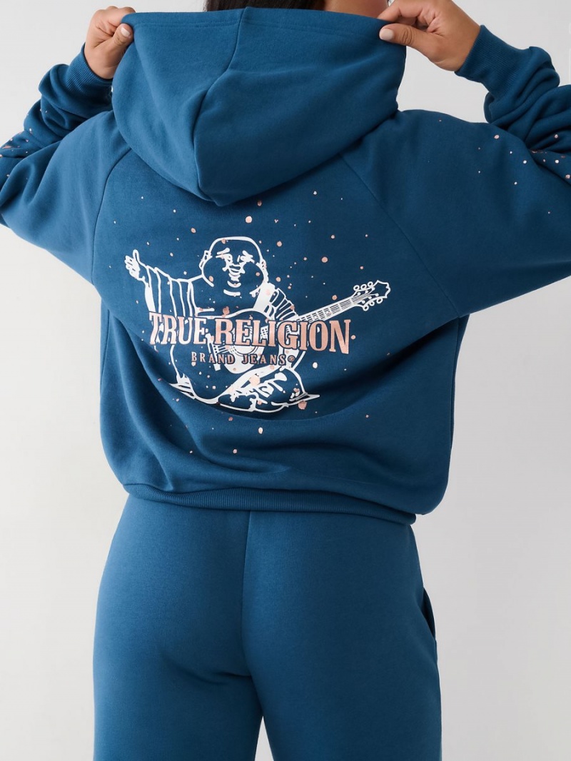 Sudadera con Capucha True Religion Splatter Paint Logo Relaxed Azules | 80MPNIJKD