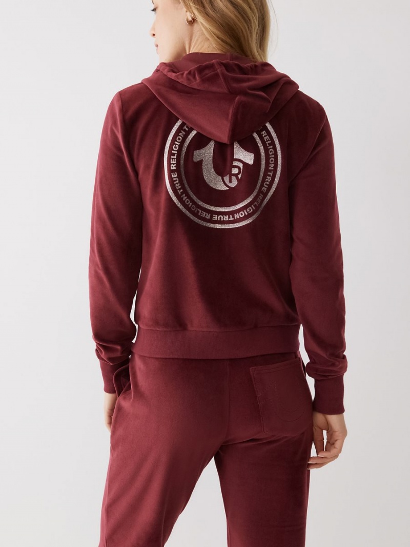 Sudadera con Capucha True Religion Velour Logo Zip Wine | 68ULFXTZB