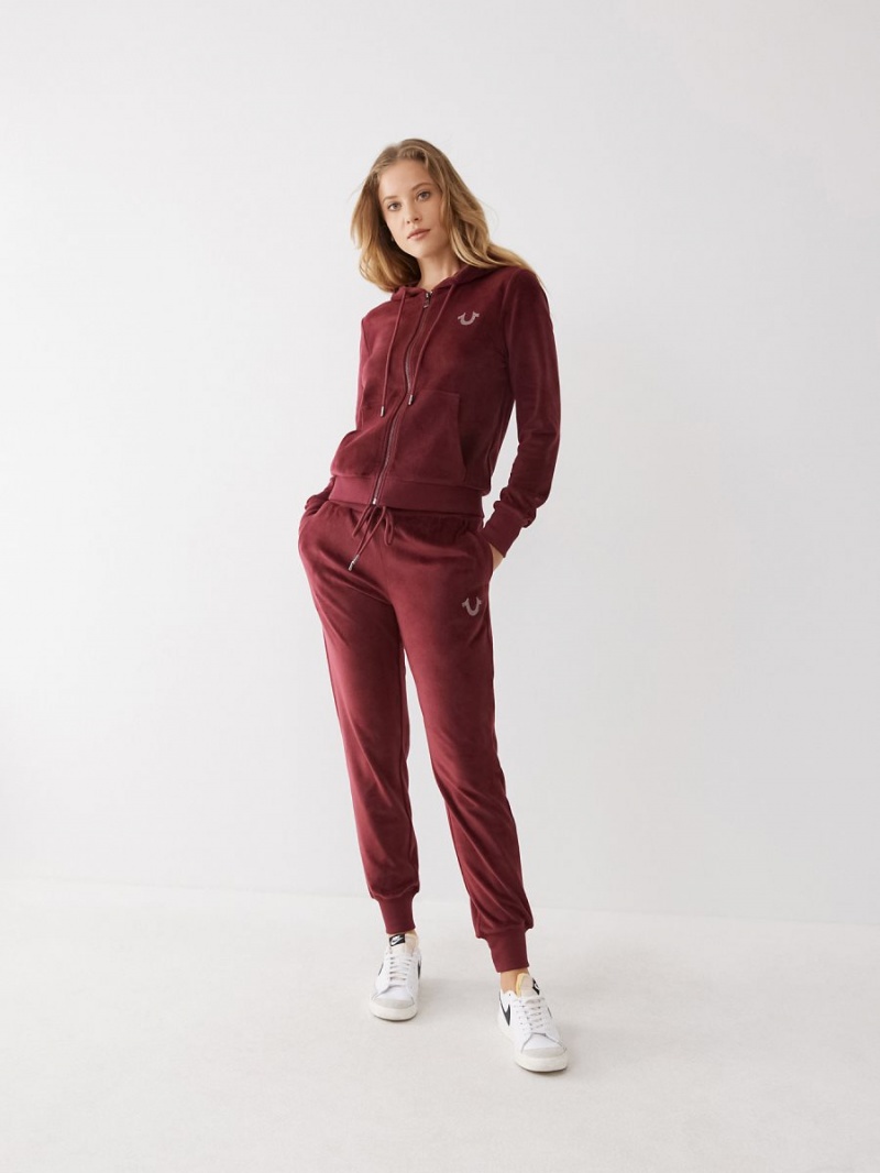 Sudadera con Capucha True Religion Velour Logo Zip Wine | 68ULFXTZB