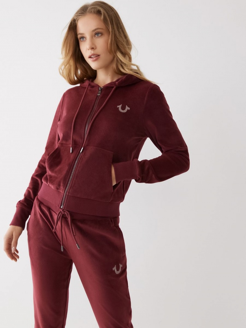 Sudadera con Capucha True Religion Velour Logo Zip Wine | 68ULFXTZB