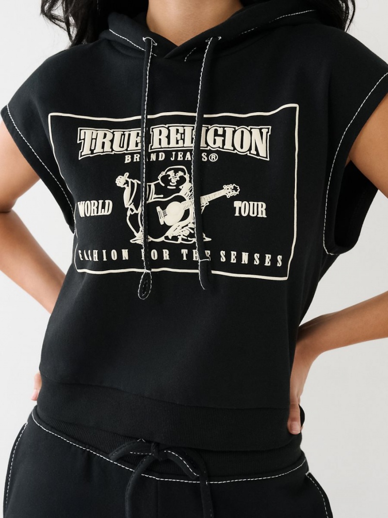 Tops True Religion Big T Encapuchado Popover Negras | 74CMSXLIT