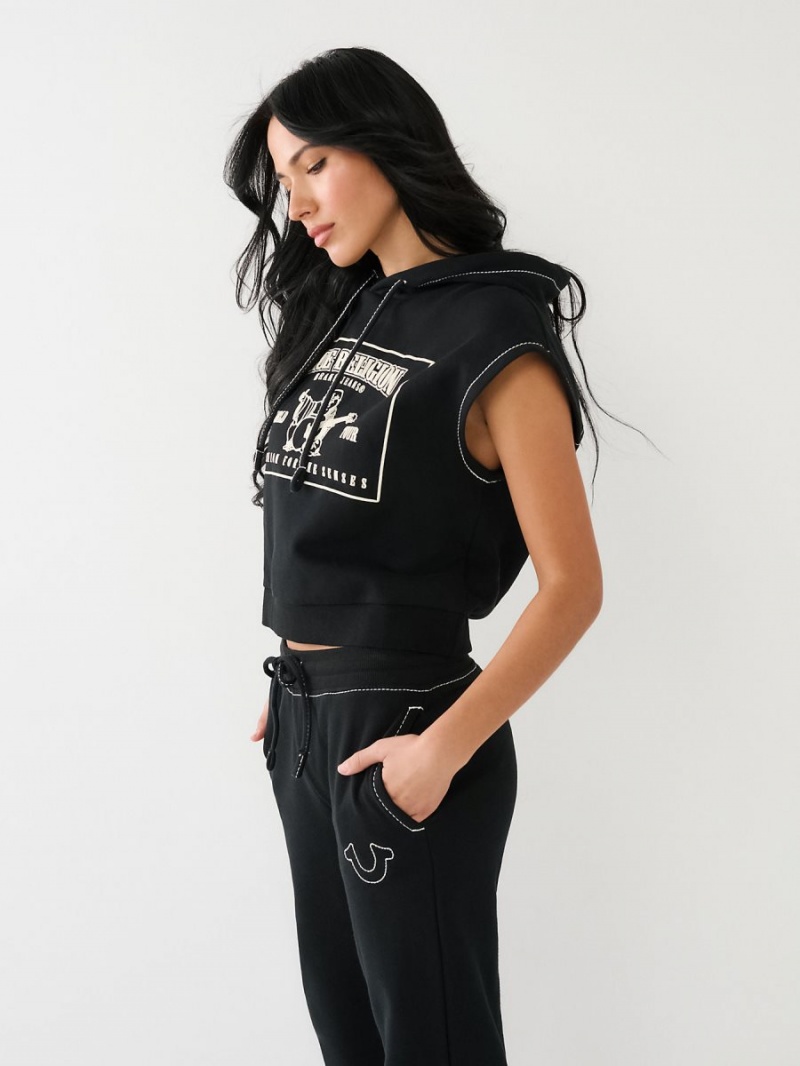 Tops True Religion Big T Encapuchado Popover Negras | 74CMSXLIT