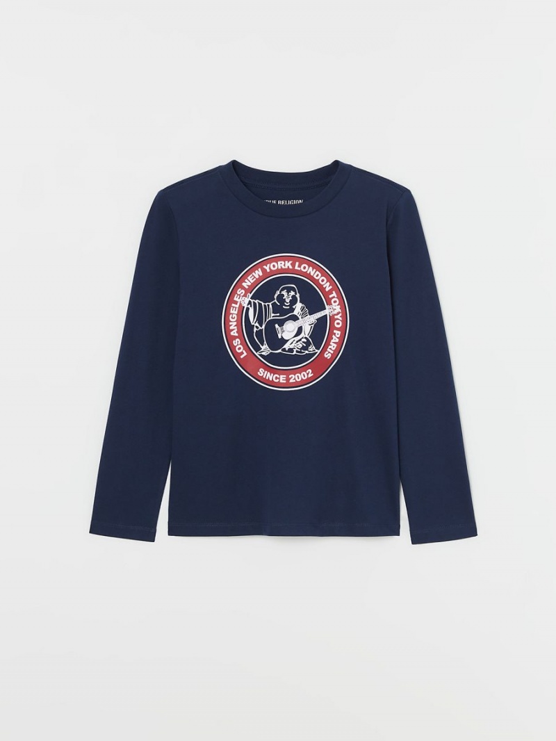 Tops True Religion Niño Long Sleeve Logo Navy/Sapphire | 13XCEAKGP