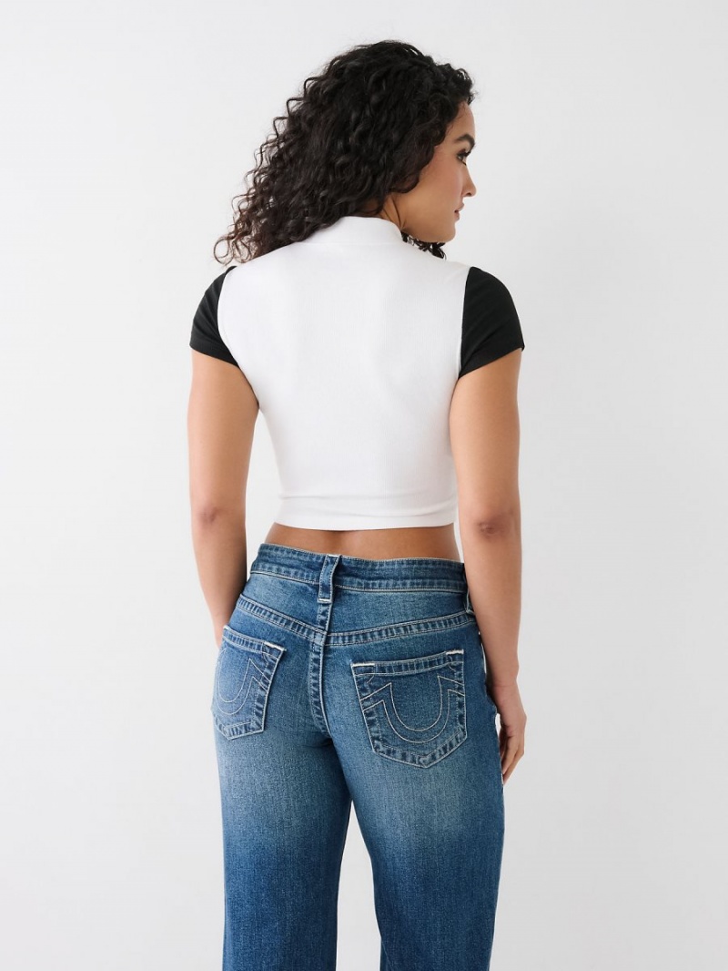 Tops True Religion Half Zip Crop Blancas | 30KGQZDPR