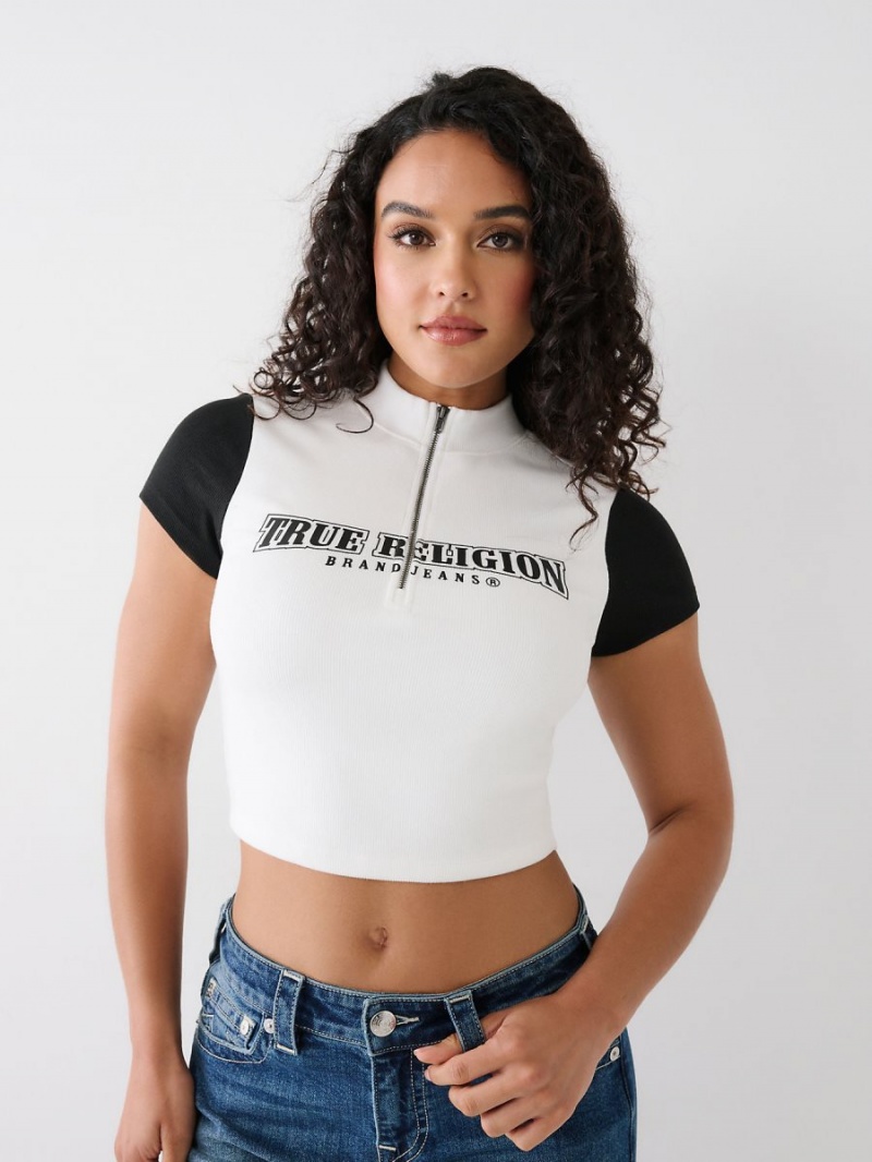 Tops True Religion Half Zip Crop Blancas | 30KGQZDPR