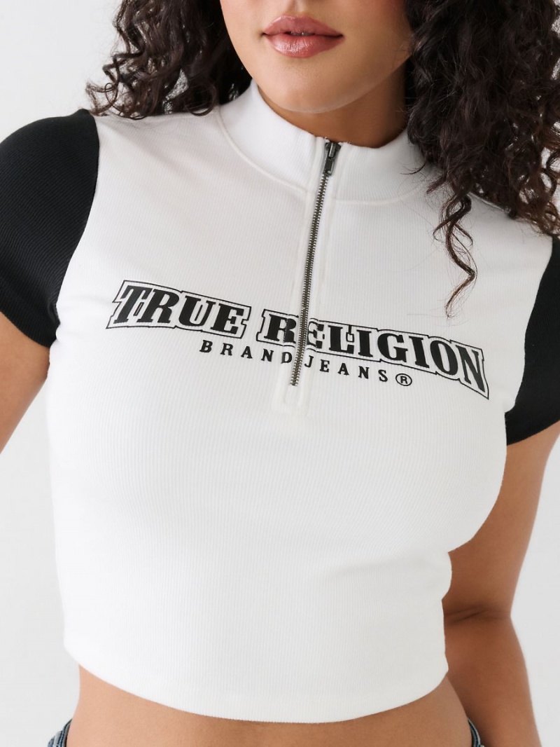 Tops True Religion Half Zip Crop Blancas | 30KGQZDPR