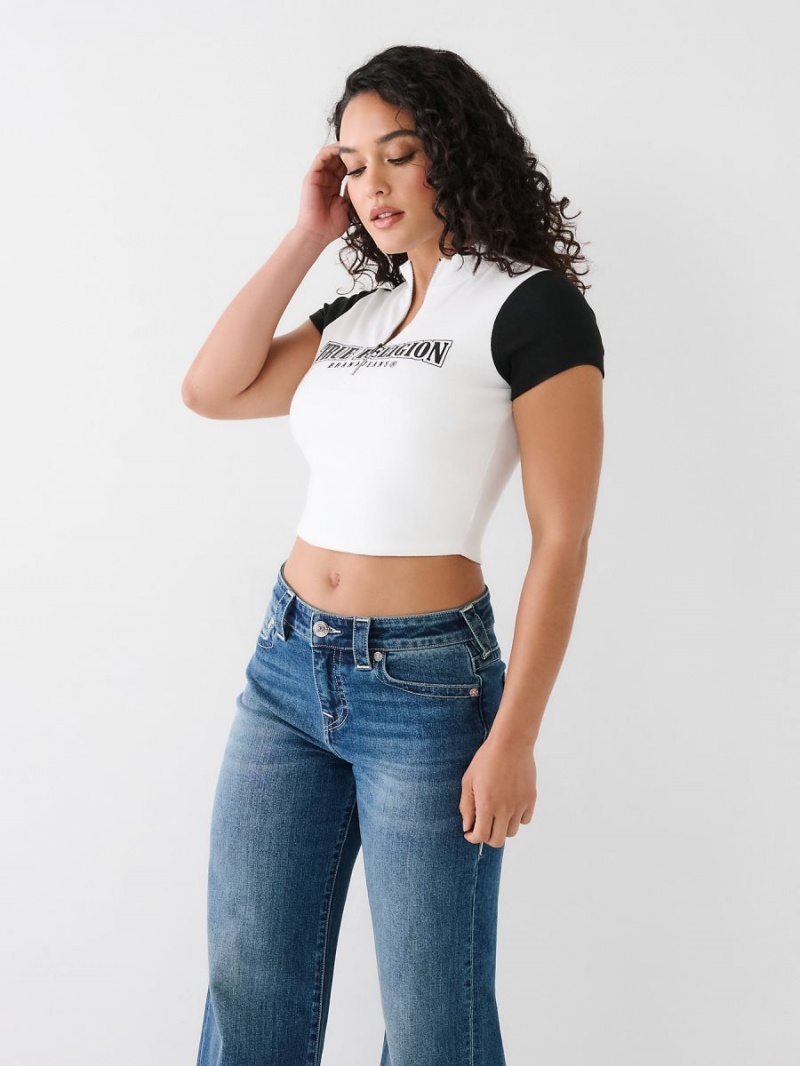 Tops True Religion Half Zip Crop Blancas | 30KGQZDPR