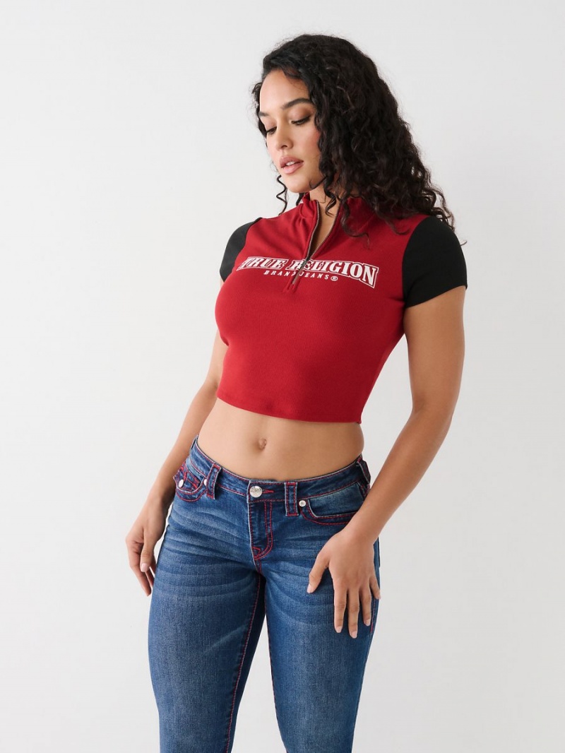 Tops True Religion Half Zip Crop Rojas | 46PCUJYOZ