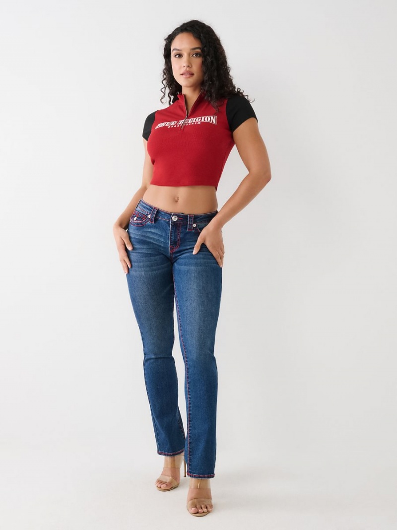 Tops True Religion Half Zip Crop Rojas | 46PCUJYOZ